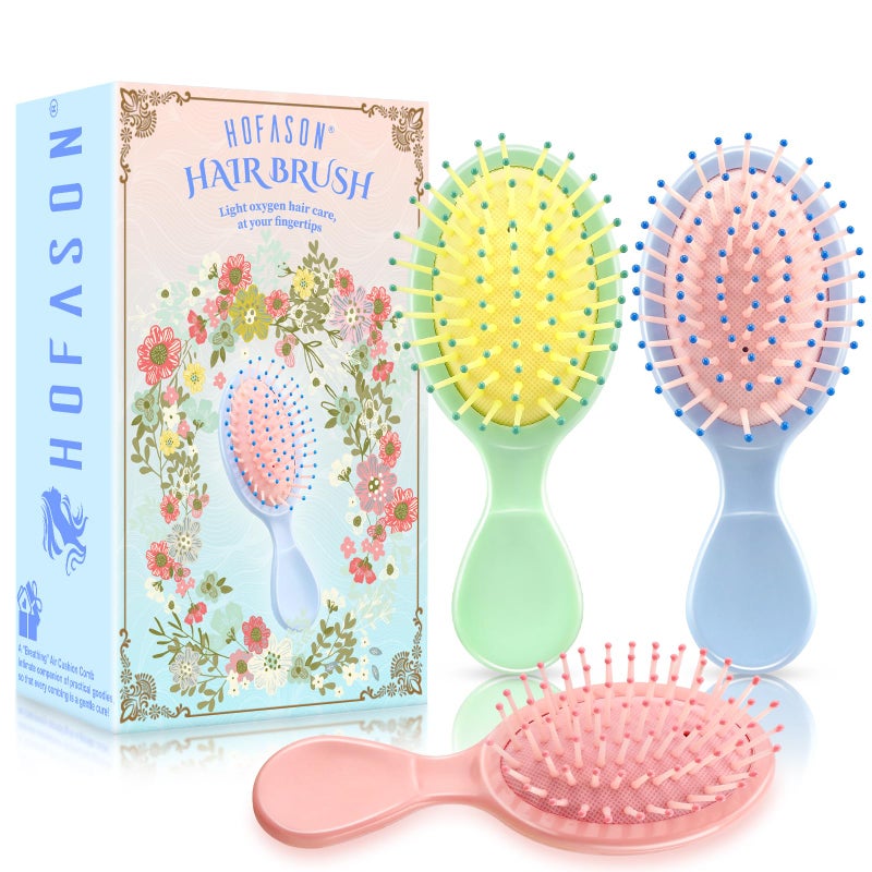 HOFASON 3 Pcs Mini Wet Hair Brush for Women Girls Toddler, Stocking Stuffers for Women Teens Girls, Bridesmaid Proposal Gifts, Spa Party Supplies, Summer Stuff, Detangling Hair Brush for Travel - Image 1