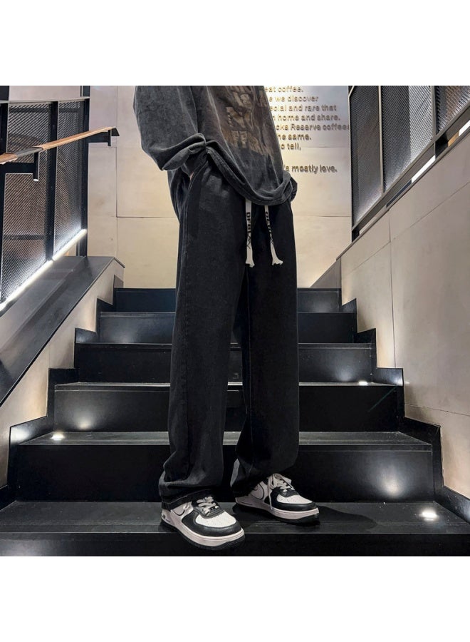 Dingfengbaoluo Men's Vintage Straight Wide Leg American Casual Jeans Spring Summer Dfs808 Black S - Image 4