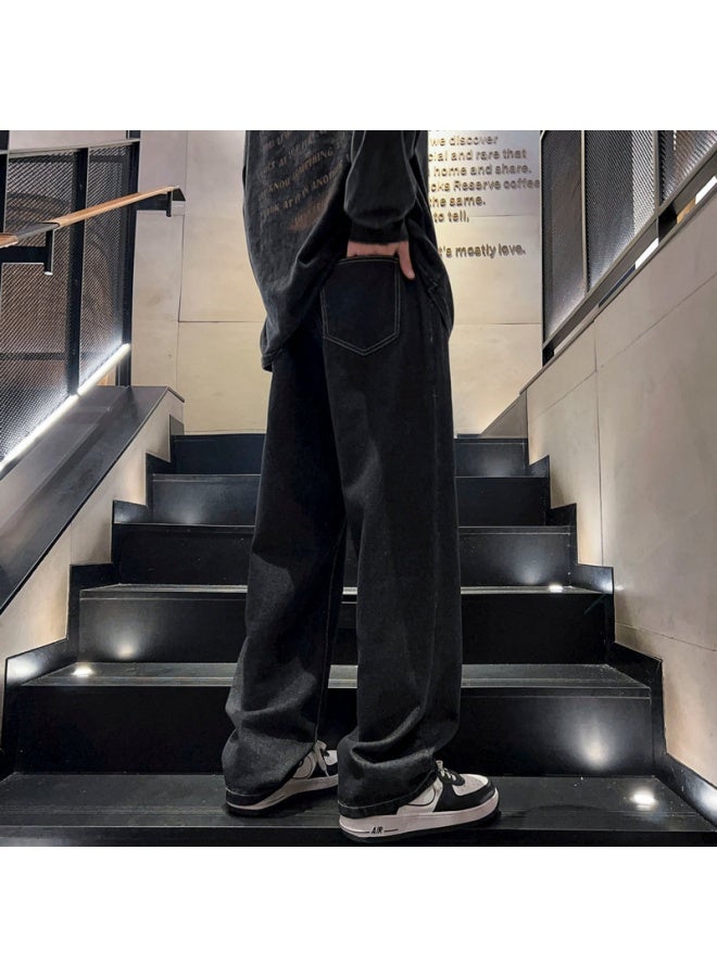 Dingfengbaoluo Men's Vintage Straight Wide Leg American Casual Jeans Spring Summer Dfs808 Black S - Image 5