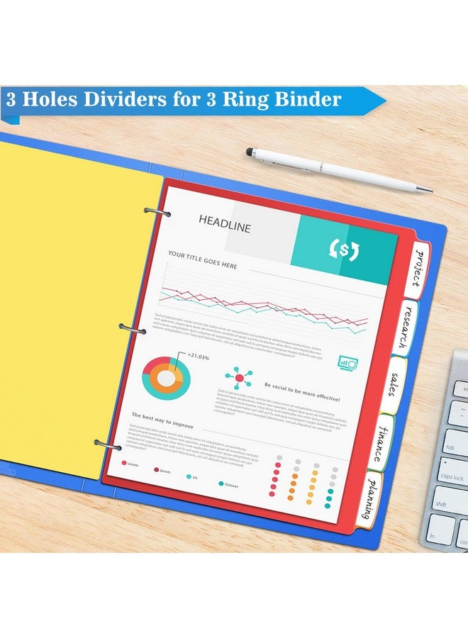 V-Opitos 5Tab Index Dividers With 3 Holes Punched Set Of 3 Plastic Multicolor Dividers For 3 Ring Binders 15 Pcs Dividers For School & Office Supplies - Image 2