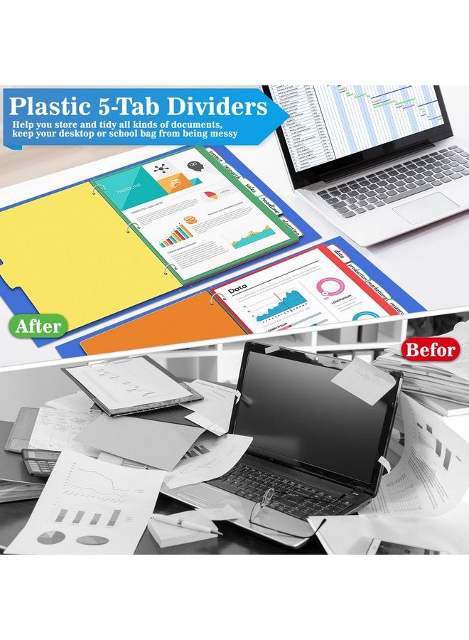 V-Opitos 5Tab Index Dividers With 3 Holes Punched Set Of 3 Plastic Multicolor Dividers For 3 Ring Binders 15 Pcs Dividers For School & Office Supplies - Image 4