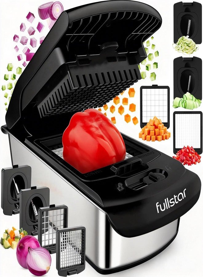 فل ستار قطاعة فولستار الأصلية الاحترافية - قطاعة خضروات وقطاعة حلزونية، قطاعة طعام مع وعاء، قطاعة فواكه، أدوات وملحقات مطبخ، ملحقات منزلية (4 في 1، ستانلس ستيل) - Image 1