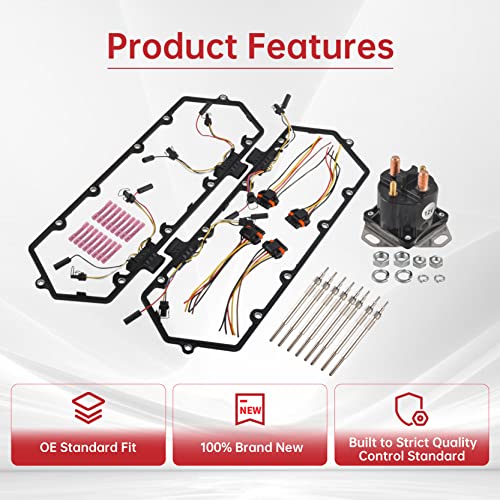 FGJQEFG Injector Glow Plug Harnesses + Valve Cover Gaskets + Relay Solenoid Compatible with 94-97 7.3L Ford F250 E350 Powerstroke Diesel Replace F4TZ12A342BA F4TZ-9D930-K F4TZ-6584-A F81Z-12B533-AC - Image 4