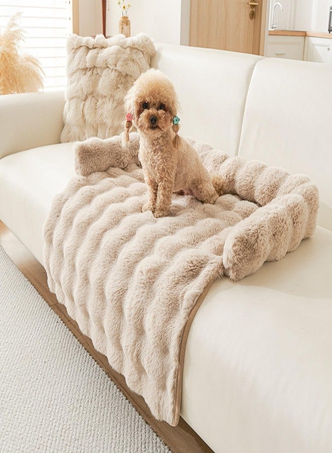 Calming Dog Bed for Couch, 29.5 x 29.5 inch, Non-Slip Rabbit-Velvet Dog Sofa Mat for Furniture Protector, Perfect for Small, Medium Dogs and Cats (Khaki, Medium) - Image 1