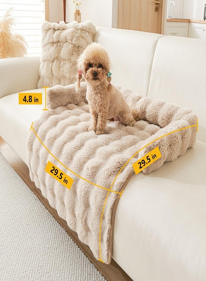 Calming Dog Bed for Couch, 29.5 x 29.5 inch, Non-Slip Rabbit-Velvet Dog Sofa Mat for Furniture Protector, Perfect for Small, Medium Dogs and Cats (Khaki, Medium) - Image 3