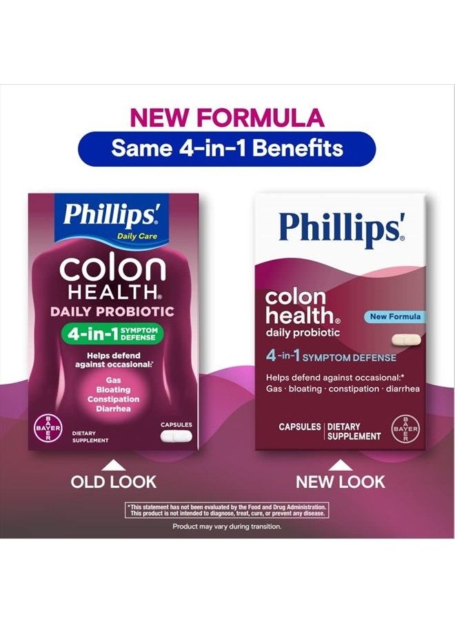 Phillips' - Colon Health Daily Probiotic Capsules, 4-in-1 Symptom Defense to help defend against Occasional Gas, Bloating, Constipation, and Diarrhea, Daily Supplement, 60 Count - Image 1