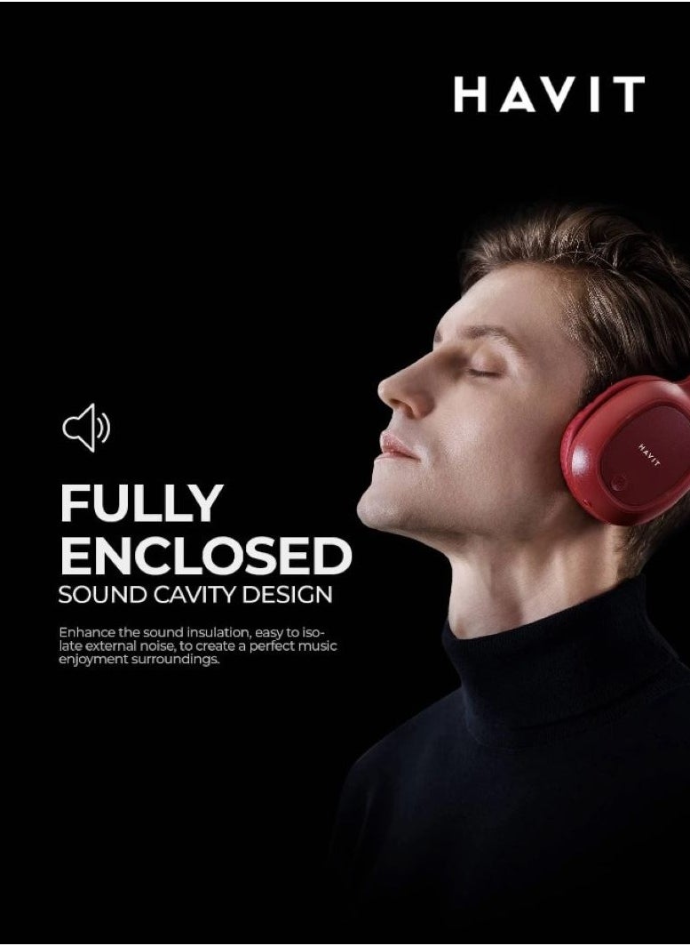 havit Wireless PRO Headphones, Hi-Fi Sound with 40mm Drivers, Bluetooth 5.3, Foldable & Lightweight, 14H Battery Life, Fast Charging, Noise Isolation, Adjustable Headband, Micro SD/TF Slot, FM Radio, AUX Input, Hands-Free Calling, Multi-Device Pairing, iOS & Android Compatible (Black)  - Image 3