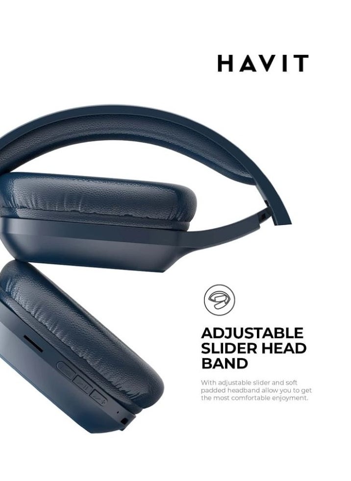 havit Wireless PRO Headphones, Hi-Fi Sound with 40mm Drivers, Bluetooth 5.3, Foldable & Lightweight, 14H Battery Life, Fast Charging, Noise Isolation, Adjustable Headband, Micro SD/TF Slot, FM Radio, AUX Input, Hands-Free Calling, Multi-Device Pairing, iOS & Android Compatible (Black)  - Image 5