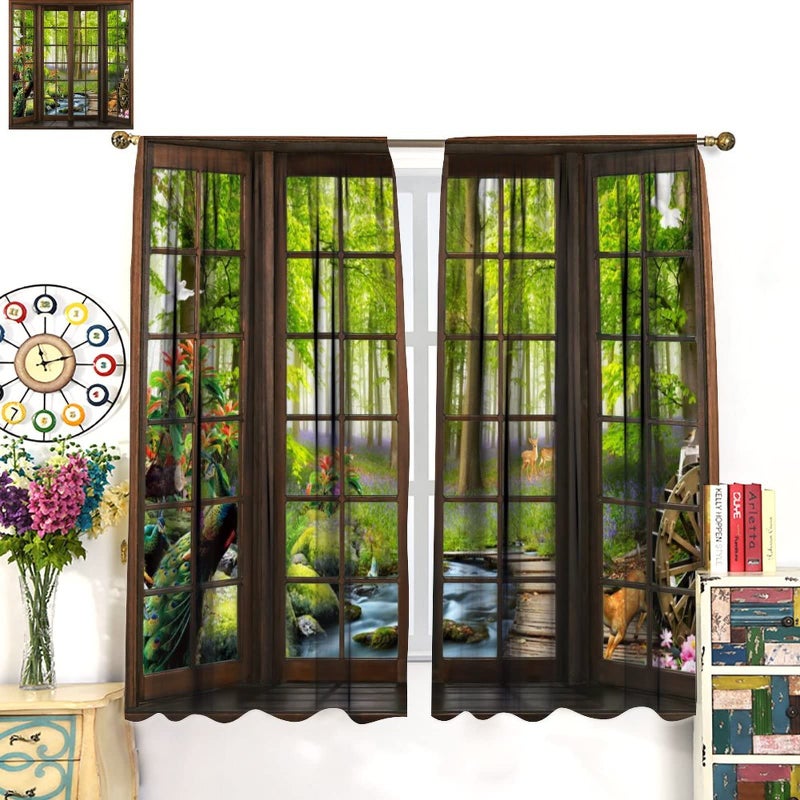 AuiMzoo Landscape Curtains, 3D Window Spring Forest Wildlife Nature Scenery, Bedroom Living Room Blackout Thermal Curtains 2 Panel Set, 42x45 Inch, Style-4 - Image 3
