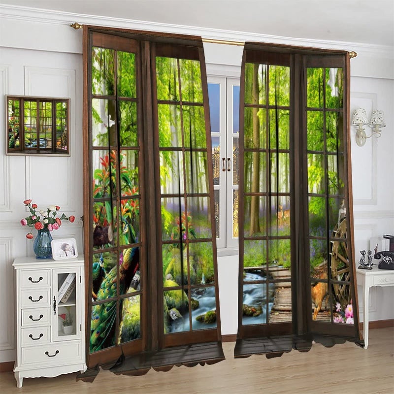 AuiMzoo Landscape Curtains, 3D Window Spring Forest Wildlife Nature Scenery, Bedroom Living Room Blackout Thermal Curtains 2 Panel Set, 42x45 Inch, Style-4 - Image 4