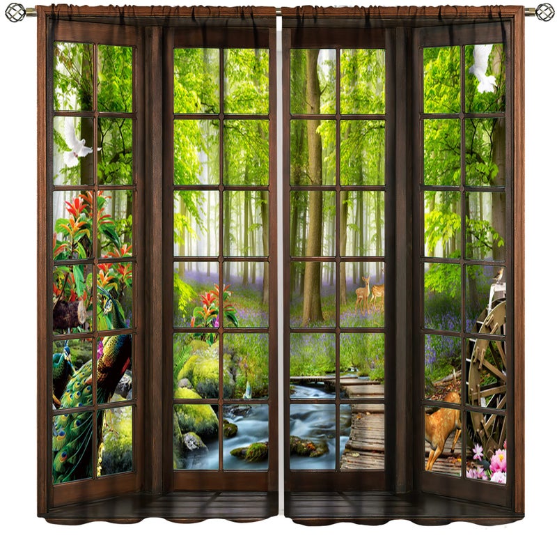 AuiMzoo Landscape Curtains, 3D Window Spring Forest Wildlife Nature Scenery, Bedroom Living Room Blackout Thermal Curtains 2 Panel Set, 42x45 Inch, Style-4 - Image 1