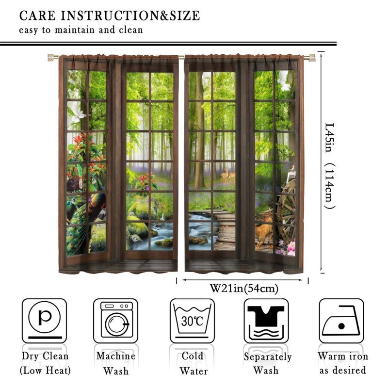 AuiMzoo Landscape Curtains, 3D Window Spring Forest Wildlife Nature Scenery, Bedroom Living Room Blackout Thermal Curtains 2 Panel Set, 42x45 Inch, Style-4 - Image 2