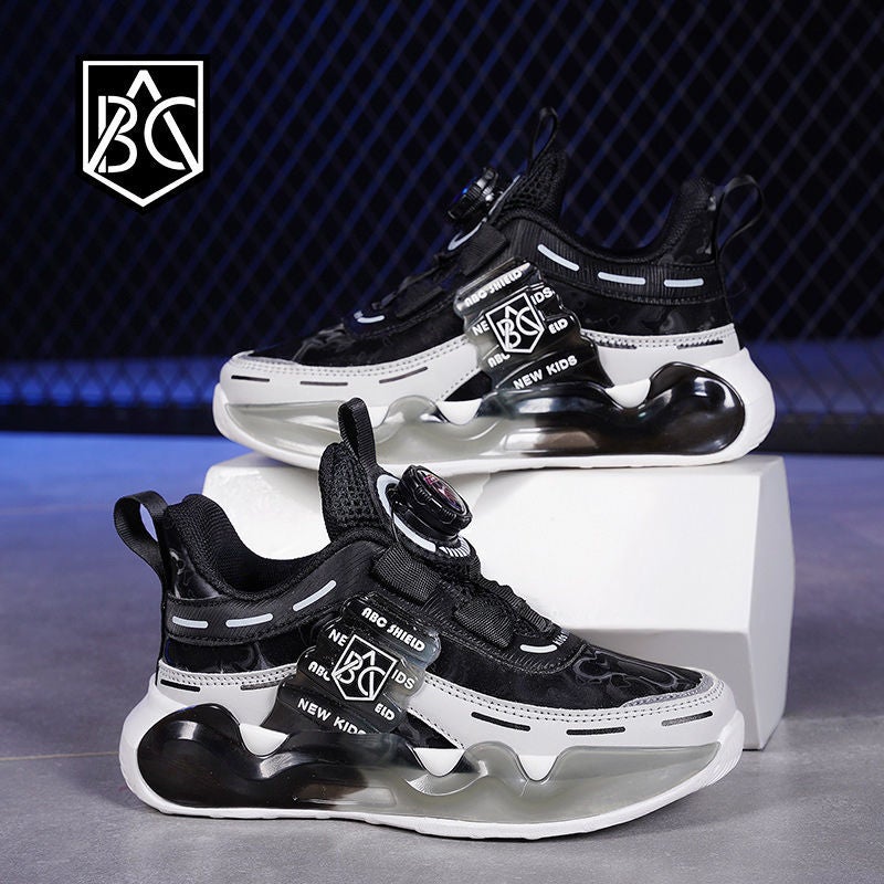 Brand Boys' Shoes Leather Waterproof Rotating Button Kidsren'S Sports Shoes Medium And Large Kidsren'S Mesh Shoes - Image 4