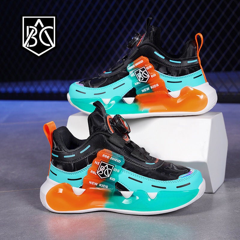 Brand Boys' Shoes Leather Waterproof Rotating Button Kidsren'S Sports Shoes Medium And Large Kidsren'S Mesh Shoes - Image 2
