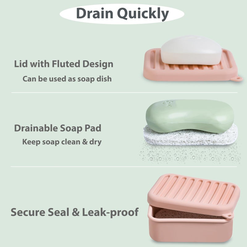 MtBoi Portable Leakproof Travel Soap Case  Silicone Travel Soap Case  Compact Soap Holder With Drainage Layer  Travel Soap Holder For Camping  Gym  Outdoor (Coral-Red) - Image 4