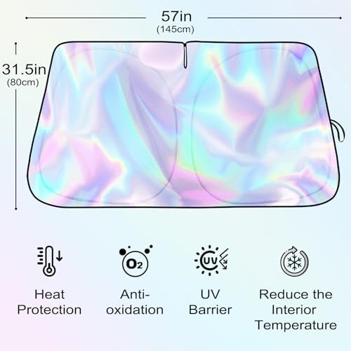 Clothclose Iridescent Sun Shade for Car Windshield Foldable Universal Car Windshield Upgrade Sunshade Enhanced UV Rays Reflective Sun Visor Shade Keeps Vehicle Cool - Image 3