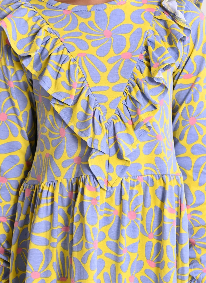 بونكيدز BONKIDS Girls Floral Print Cotton Fit & Flare Dress