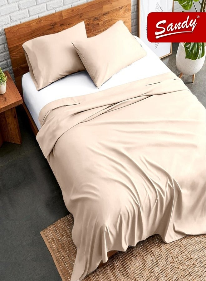 ساندي طقم شرشف سرير ساندي فاخر بجودة الفنادق مع أغطية وسادة، طقم من 3 قطع، شديد النعومة وجيد التهوية وبارد, مقاس دبل مفرد ونص 243 × 205 سم, بيج - Image 1