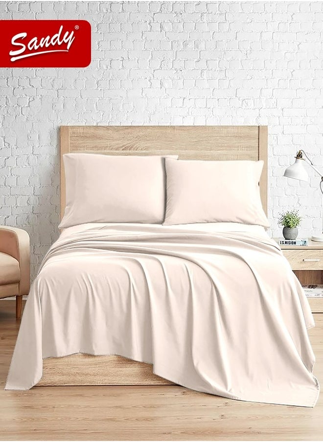 Sandy - Sandy Premium Hotel Quality Flat Sheet and Pillow Cases, Bed Sheet 3 Pieces Set, Soft & Breathable and Cooling, Full Size 243 x 205 cm, Beige - Image 1