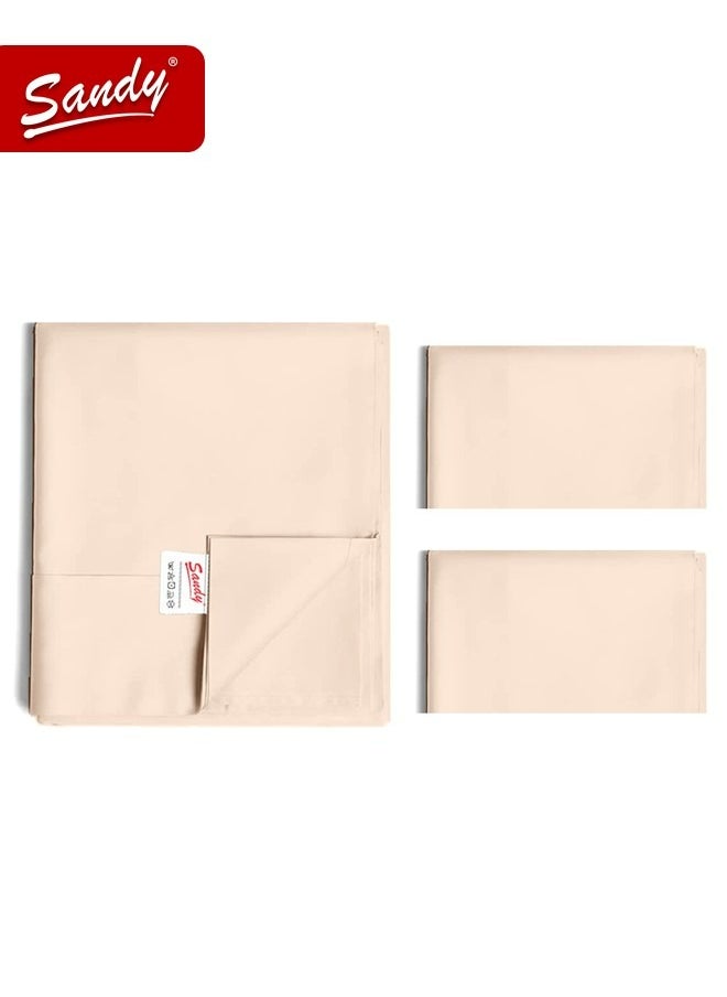 Sandy - Sandy Premium Hotel Quality Flat Sheet and Pillow Cases, Bed Sheet 3 Pieces Set, Soft & Breathable and Cooling, Full Size 243 x 205 cm, Beige - Image 1
