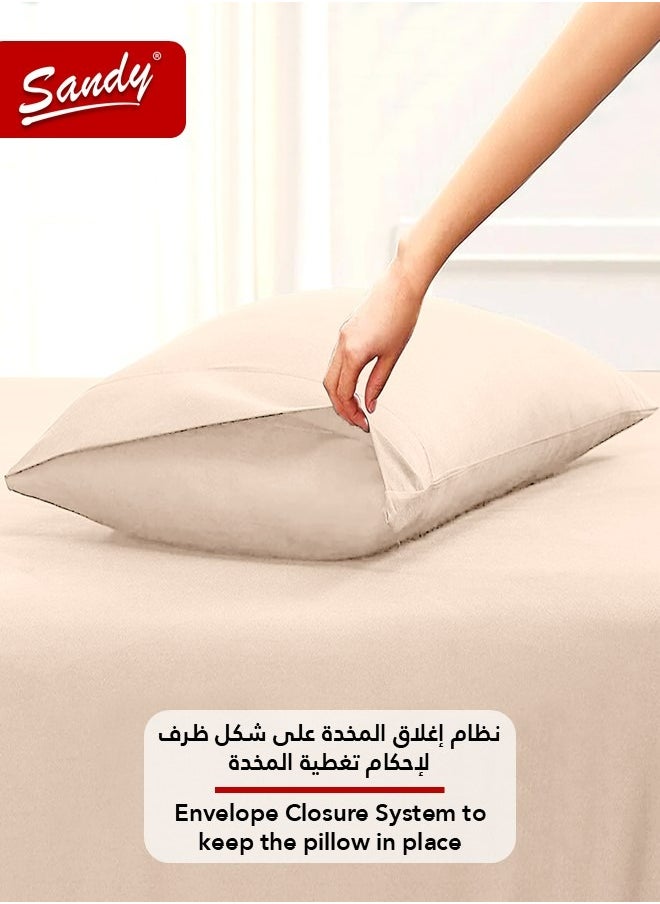 Sandy - Sandy Premium Hotel Quality Flat Sheet and Pillow Cases, Bed Sheet 3 Pieces Set, Soft & Breathable and Cooling, Full Size 243 x 205 cm, Beige - Image 1