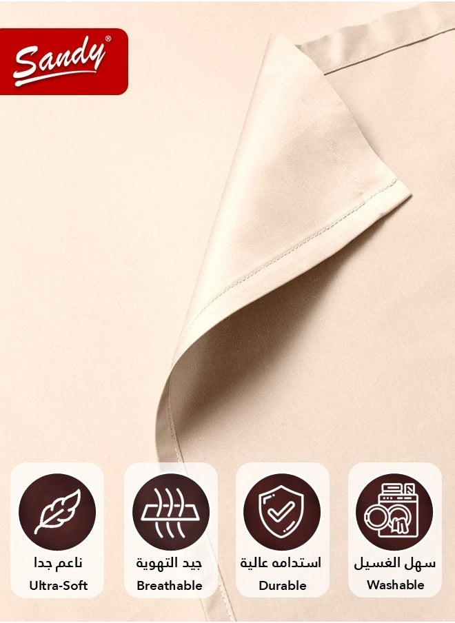 Sandy - Sandy Premium Hotel Quality Flat Sheet and Pillow Cases, Bed Sheet 3 Pieces Set, Soft & Breathable and Cooling, Full Size 243 x 205 cm, Beige - Image 1
