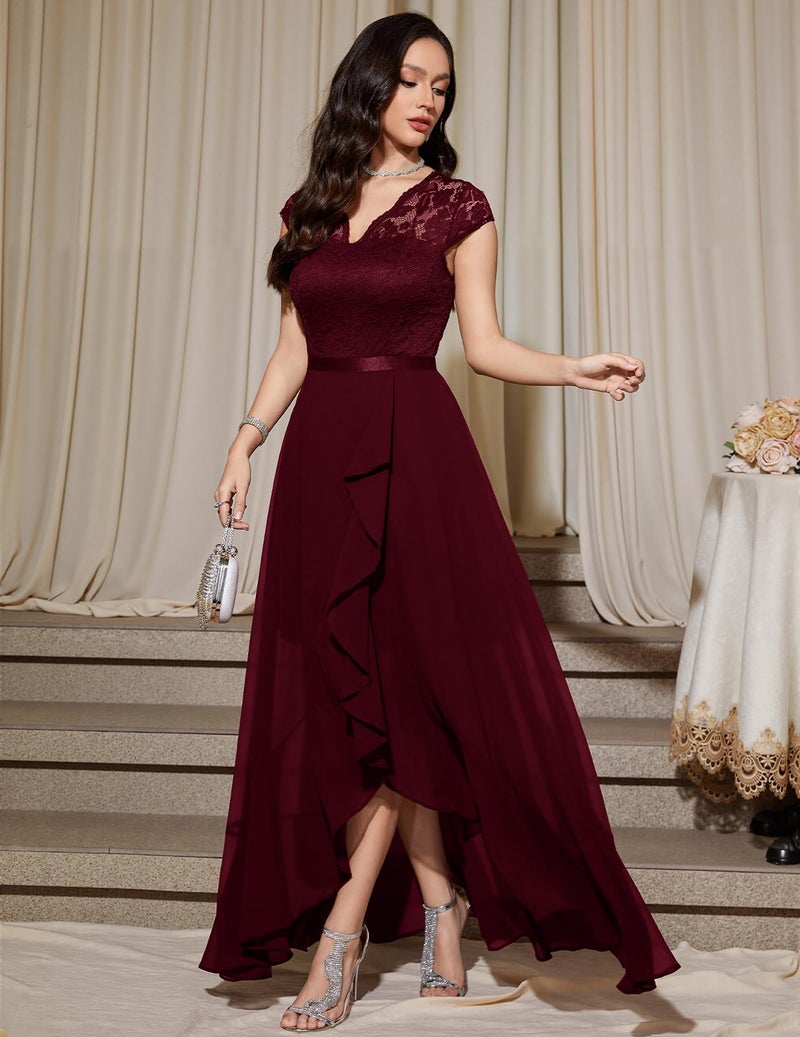 Bbonlinedress فستان ضيف زفاف رسمي بربغندي من Bbonlinedress فستان وصيفة العروس برقبة على شكل V دانتيل مزهر للأم العروس فستان كوكتيل حفلة تخرج بربغندي XL - Image 5