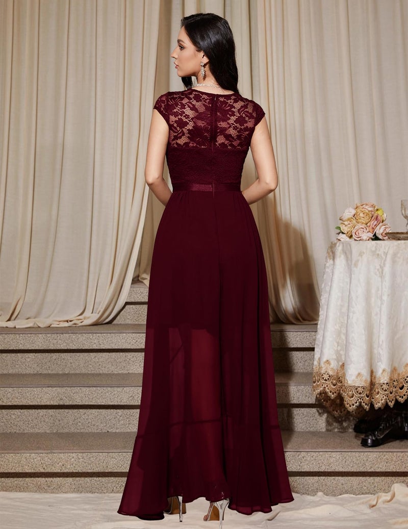 Bbonlinedress فستان ضيف زفاف رسمي بربغندي من Bbonlinedress فستان وصيفة العروس برقبة على شكل V دانتيل مزهر للأم العروس فستان كوكتيل حفلة تخرج بربغندي XL - Image 3