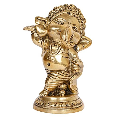 ARTVARKO Brass Ganesha Statue Baby Ganesha | Bal Ganesha Murti Idol Home Decor for Good Luck Diwali Pooja Success 5 Inches - Image 2