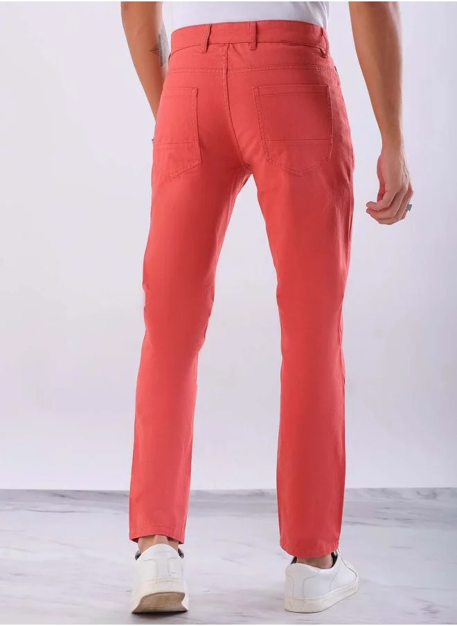 هاردسودا Men Slim Fit Solid Mid-Rise Chinos