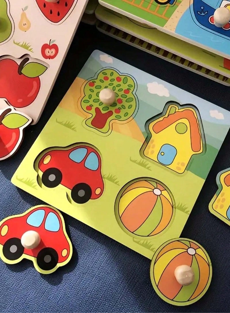 3D Wooden Puzzle Board – Early Learning House, Car, and Tree Cognition Toy for Toddlers, Hand Grabbing Educational Jigsaw, Durable Wooden Design for Ages 0-3 Years, Perfect Holiday Gift for ,   More - Image 1