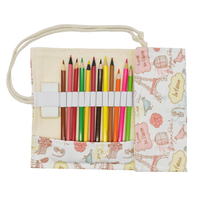 Maydahui 24/48/72 Slots Colored Pencil Wraps Canvas Pencils Roll Holder Pencil Pouch Aesthetic Case Organizer Bag for Art Lovers Artist Drawing(Eiffel Tower,72 Slots) - Image 4
