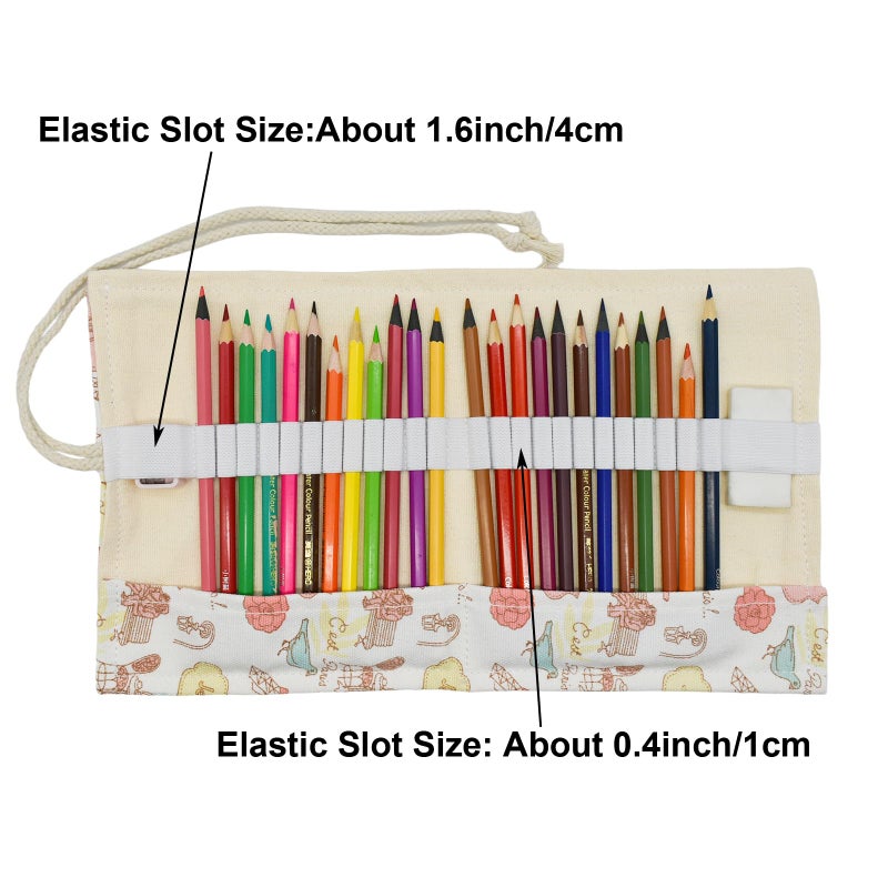 Maydahui 24/48/72 Slots Colored Pencil Wraps Canvas Pencils Roll Holder Pencil Pouch Aesthetic Case Organizer Bag for Art Lovers Artist Drawing(Eiffel Tower,72 Slots) - Image 3