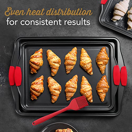 EATEX Baking Sheet Set, 2-Piece Cookie Sheet Set with Silicone Handles, Steel Baking Pan, Durable Baking Sheets for Oven, BPA Free Cookie Sheets for Baking Nonstick Set, Premium Sheet Pan, Black Baking Tray - Image 5