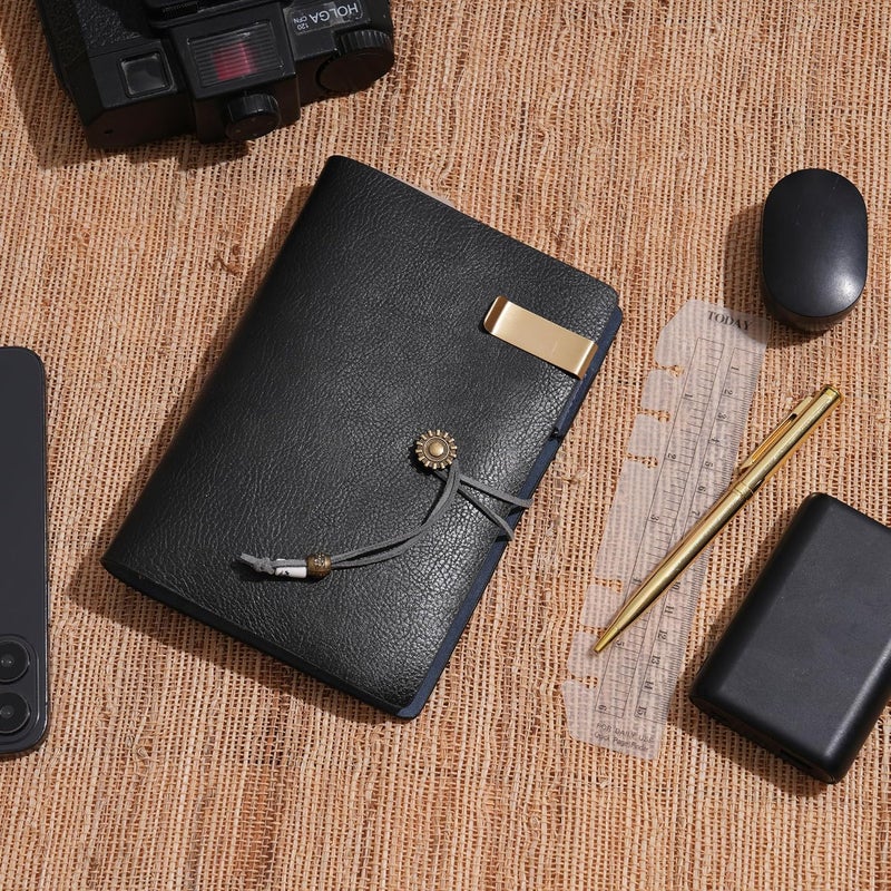 WONDERPOOL Leather Diary Notebook Ring Binder - Refillable Folder Writing Paper Spiral Business Notepads Vintage Cover for Office Plan Travel Organiser (B-Black, A6) - Image 2