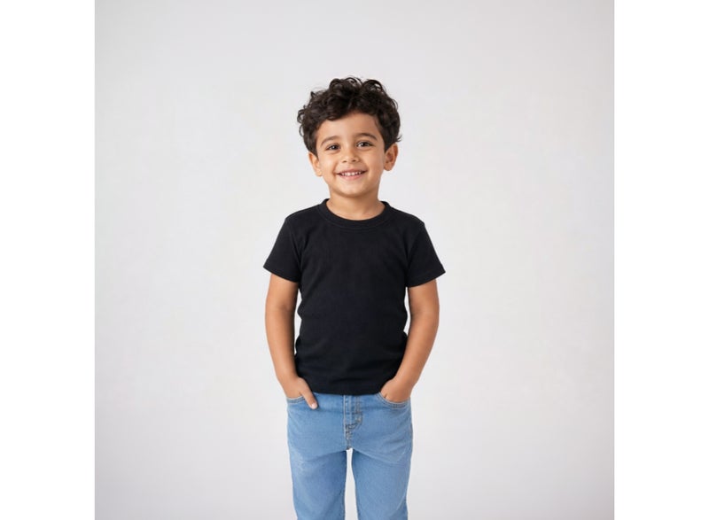 Ourkids Unisex Cotton Short-Sleeved Ribbed Thermal Top – Black (Pack Of 2) - Image 4