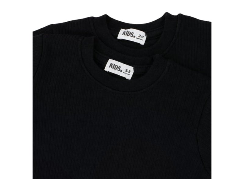 Ourkids Unisex Cotton Short-Sleeved Ribbed Thermal Top – Black (Pack Of 2) - Image 2