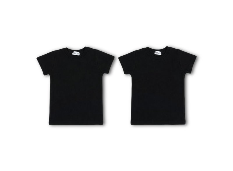 Ourkids Unisex Cotton Short-Sleeved Ribbed Thermal Top – Black (Pack Of 2) - Image 1
