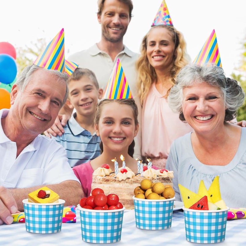 سيرال 9 أونصات كوب آيس كريم ورقي قابل للاستخدام مرة واحدة بنمط غينغهام نزهة حلوى بوفالو بلاد سناك أطباق ورقية مربعة بكميات كبيرة للأطعمة الساخنة والباردة حفلات عيد الميلاد (أزرق، 50 عبوة) - Image 5