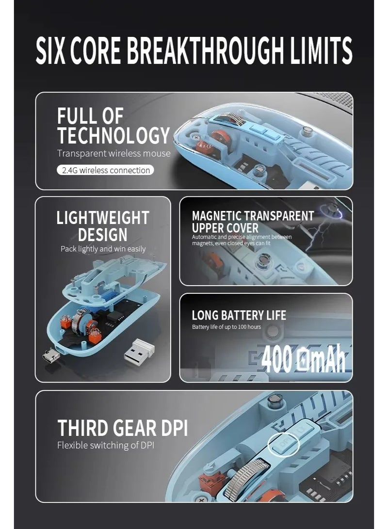 Transparent Wireless Bluetooth Mouse – Rechargeable Silent Multi-Device Pairing with Adjustable DPI  - Image 3