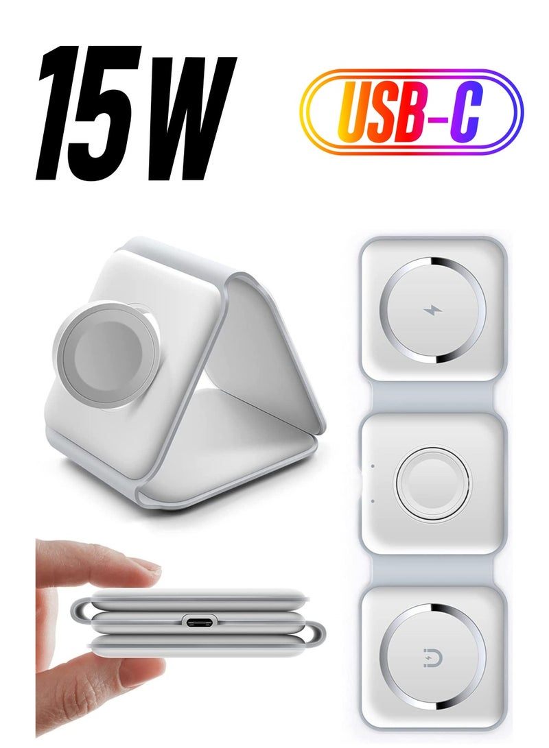 ELTRAZONE 3 in 1 Wireless Charger,Magnetic Foldable Charging Station,Fast Wireless Charging Pad (WHITE) - Image 1