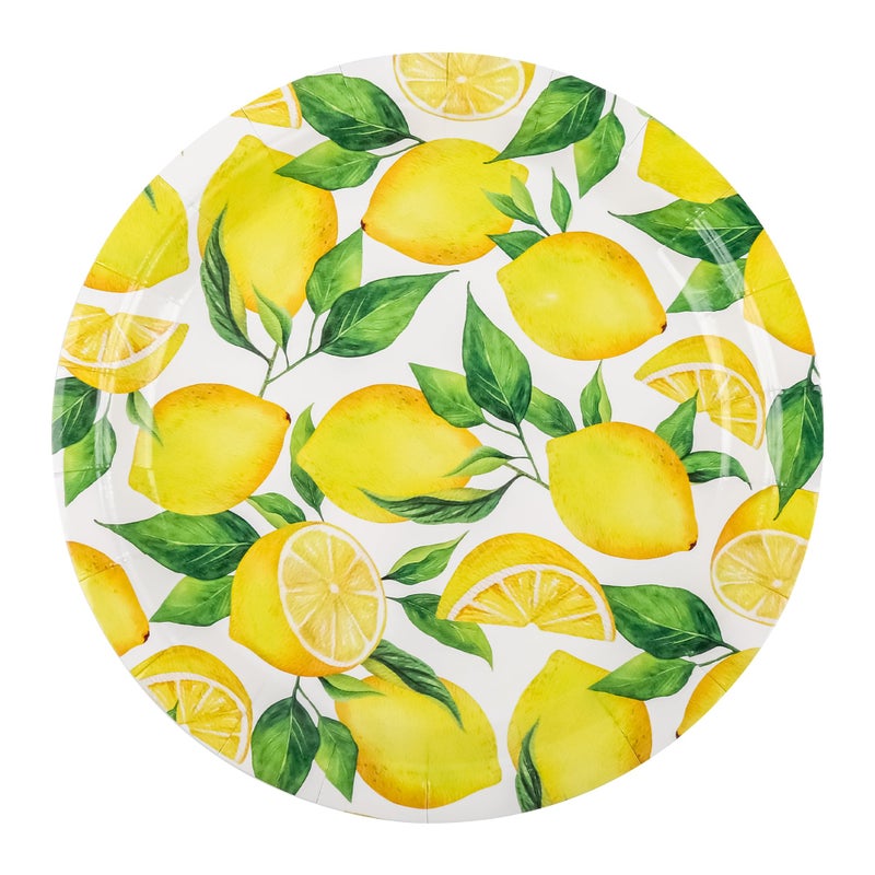 Elyxio Lemon Party Plates Summer Fruit Disposable Paper Plates 7"" Watercolor Lemon Dessert Plates for Summer Wedding Bridal and Baby Showers Birthday Party Supplies (24) - Image 1