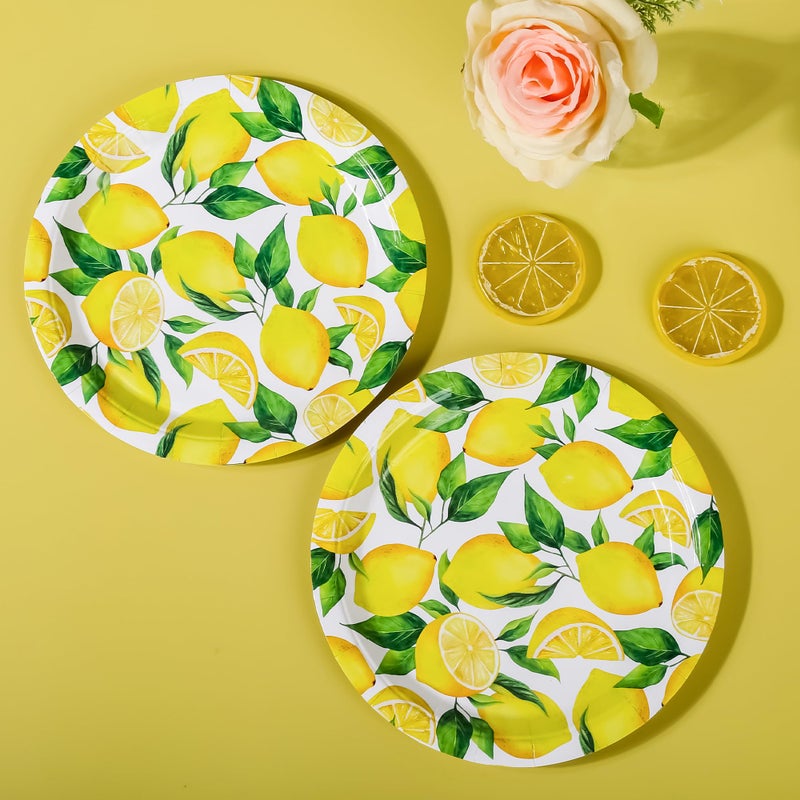 Elyxio Lemon Party Plates Summer Fruit Disposable Paper Plates 7"" Watercolor Lemon Dessert Plates for Summer Wedding Bridal and Baby Showers Birthday Party Supplies (24) - Image 5