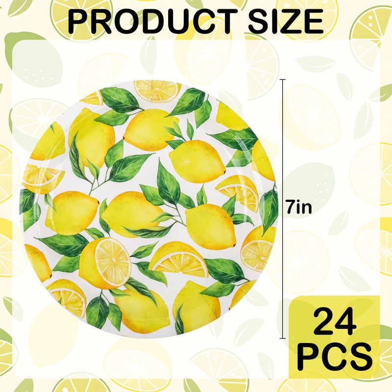 Elyxio Lemon Party Plates Summer Fruit Disposable Paper Plates 7"" Watercolor Lemon Dessert Plates for Summer Wedding Bridal and Baby Showers Birthday Party Supplies (24) - Image 2