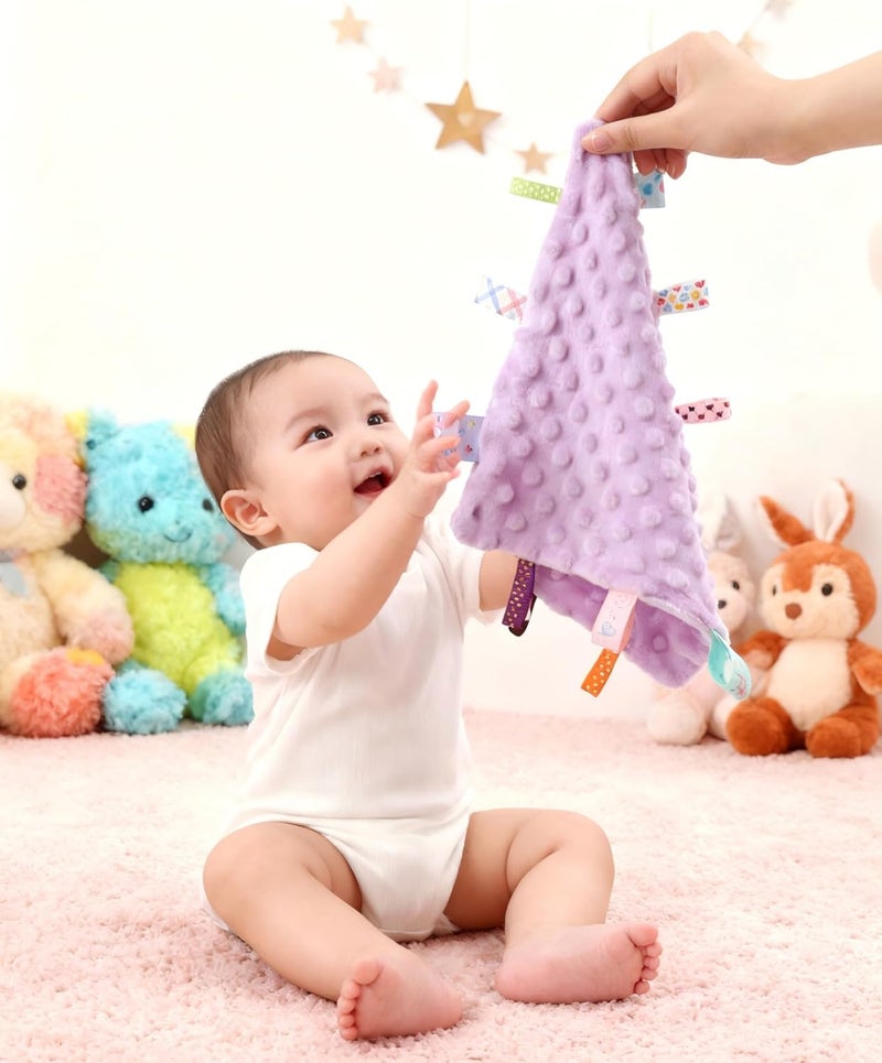 CREVENT , Safety Blankets for Babies, Soft and Small with Tag, Sensory Blanket for Kids, Great Gift for Birthday, Baby Shower, 9.5x9.5 Inches, Purple Blue Dot Flower Giraffe - Image 4