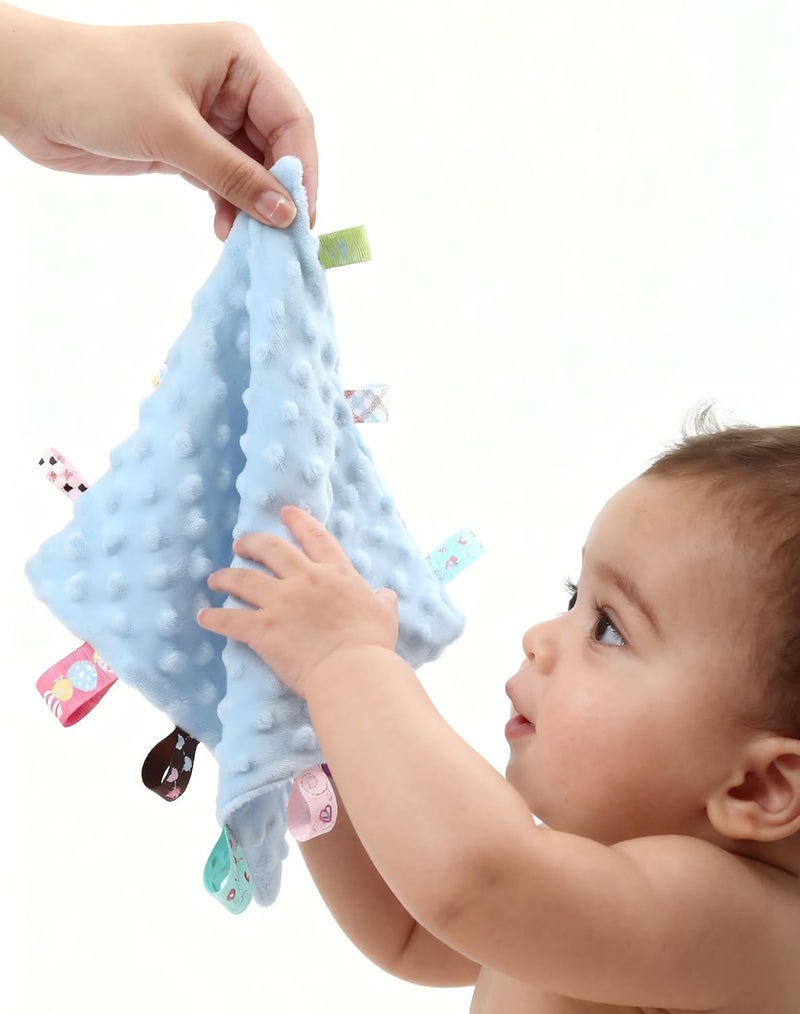 CREVENT , Safety Blankets for Babies, Soft and Small with Tag, Sensory Blanket for Kids, Great Gift for Birthday, Baby Shower, 9.5x9.5 Inches, Purple Blue Dot Flower Giraffe - Image 5