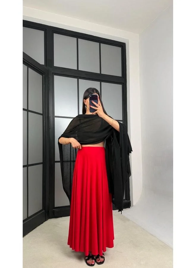 جاوس تنورة أساسية من قماش مودال أحمر GAUS-01559.