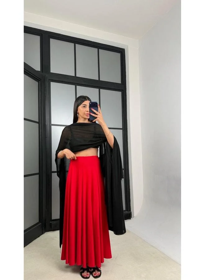 جاوس تنورة أساسية من قماش مودال أحمر GAUS-01559.