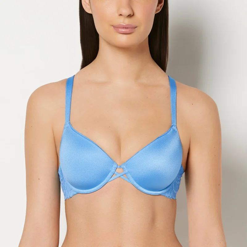 لا سينزا La Senza Lightly Lined Full Coverage Bra With Lush Lace Wing In Azure Blue