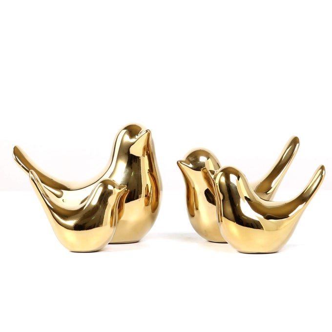 4 Pieces Small Animal Statues Home Decor Modern Style Decorative Ornaments for Living Room Bedroom Office Desktop Cabinets Golden Bird SMLXL